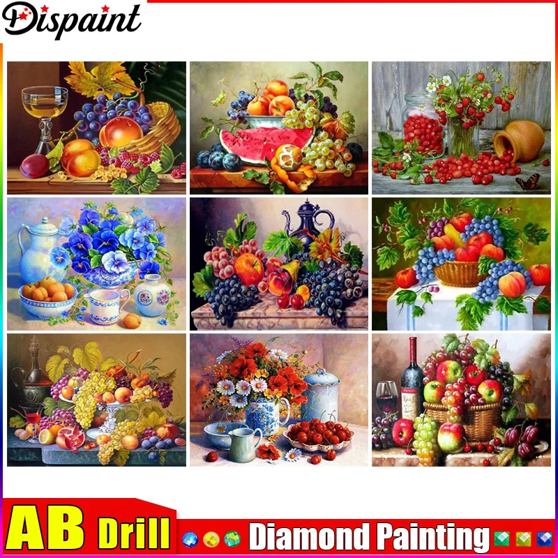 

Dispaint AB квадратная/круглая дрель 5D DIY алмазная живопись "фрукты бокал для красного вина" вышивка крестиком полный декор со стразами