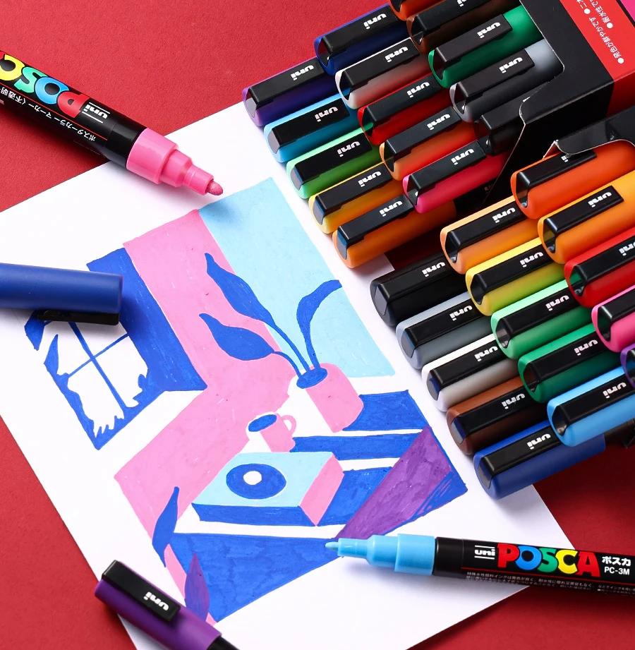 Uni Posca Markers Paint Pen PC-1M/3M/5M/8K/17K Set  Boligrafos Acrylic Drawing Colore Arte Supplies Mанга Marcadores Poste