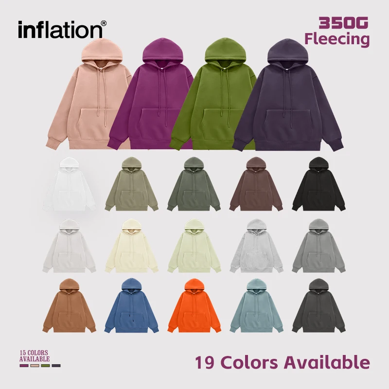 INFLATION Winter Thick Fleece Hoodies Unisex Trendy 350gsm Premium Velvet Hoodies Mens Minimalism Blank Hooded Sweatshirt