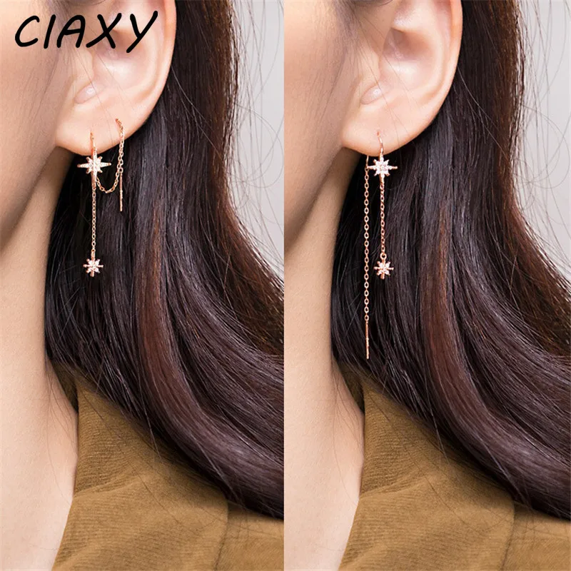 CIAXY Silver Color Inlaid Zircon Star Earrings for Women Temperament Aesthetic Long Tassel Ear Line Earring Luxury Jewelry Gift