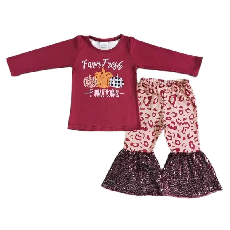 

Tricolor Pumpkin Burgundy Top Burgundy Sequined Flared Pants