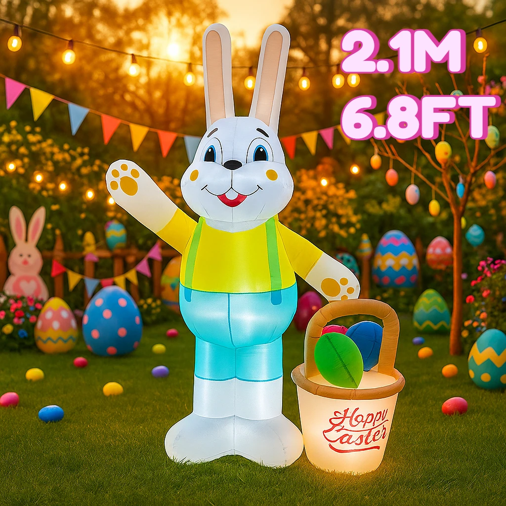 

Easter Holiday Festival Inflatable Model 2.1M/6.8FT Rabbit Carrying Basket DIY Decoration with LED Light for Outdoor Garden Yard
