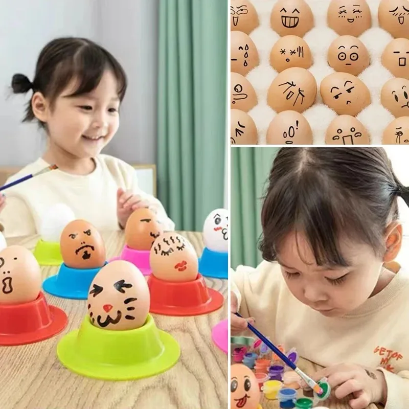 10pcs Simulation Plastic Graffiti Egg DIY Toy Fake Egg Fake Duck Egg Fruit Kitchen Vegetable Prop Toy Model
