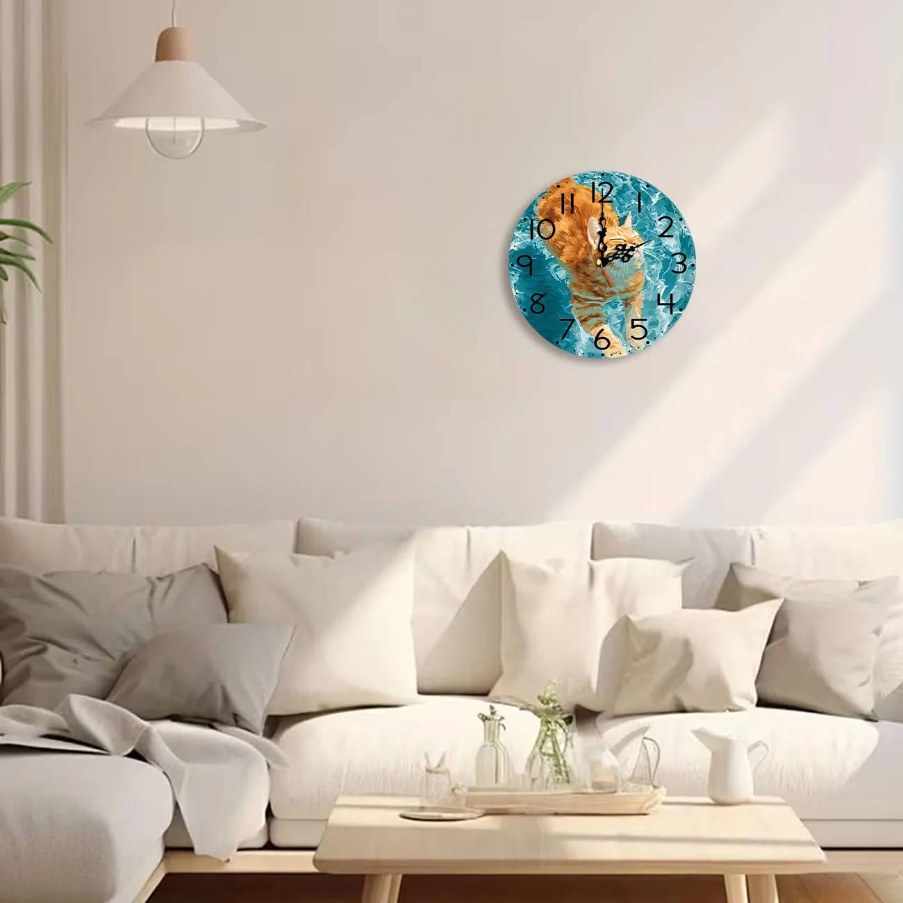 Silent Wooden Round Wall Clock, Non-Ticking Decor Wall Watch for Home Bedroom Living Room, AA Battery Not Included