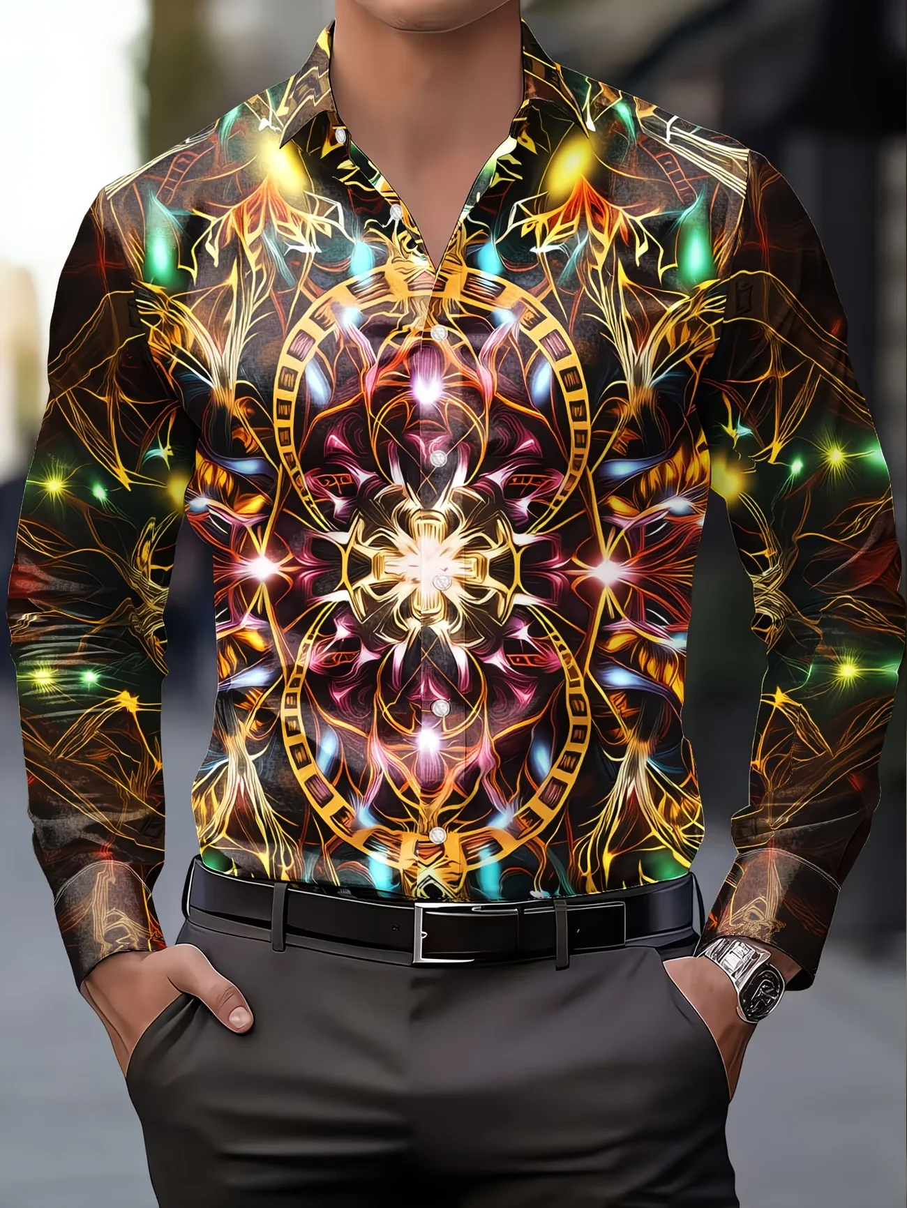 

New Colorful Mandala Totem 3D Printed Men's Long Sleeve Shirt Personalized Retro Casual Flower Shirt