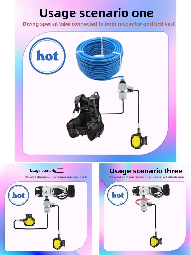 LP Port T-Adapter for Scuba BCD – 1-to-2/3 Swivel Connector for Regulator, Sidemount & Compressor