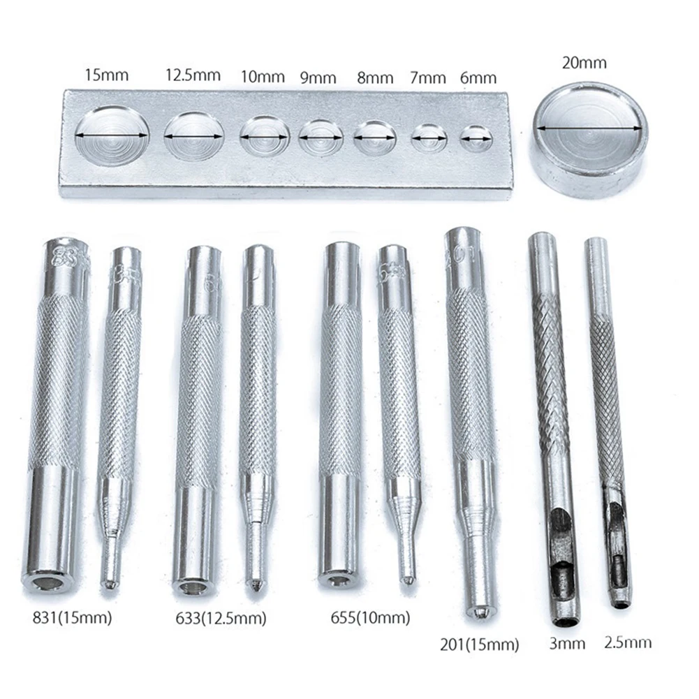 11個穴あけパンチセット-レザーツール-ボタンリベットセッター-ハンドツールセット-831-633-655-201-25-35mmパンチ-7-in-1-ダイベースハンドツール