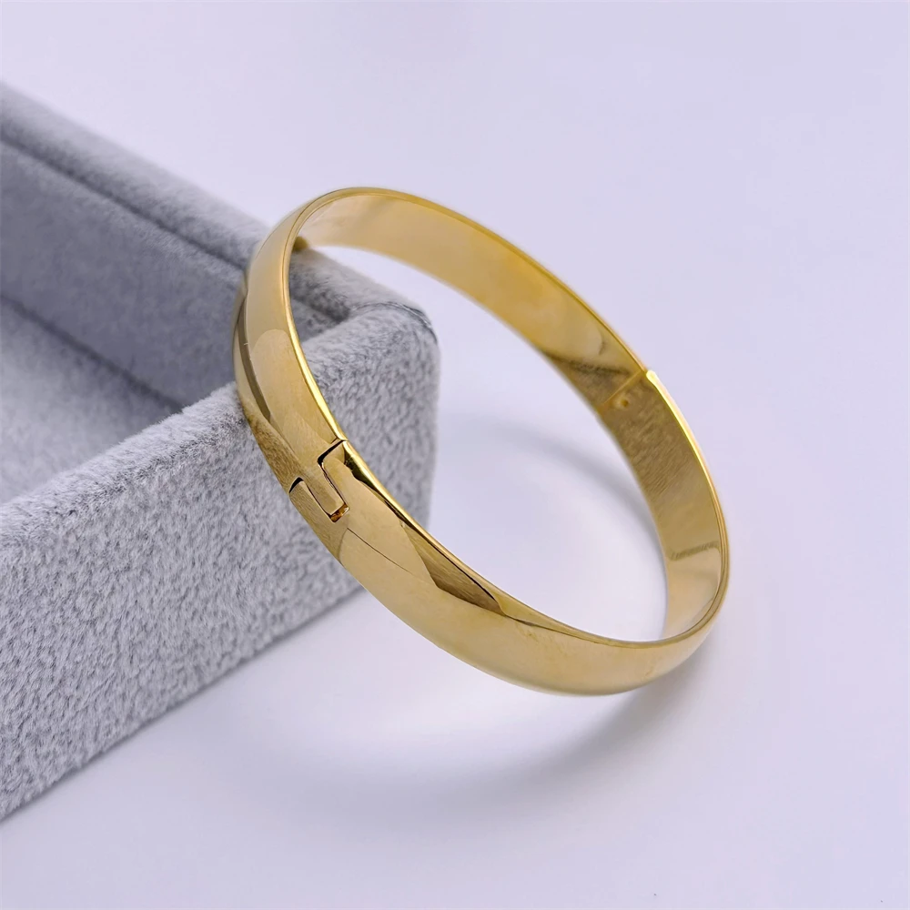 Gold Color Bangles for Women 6/8/10mm Smooth Round Cuff Bangle Pulserra Femme Wristband High Quality Jewelry Accessories Gifts