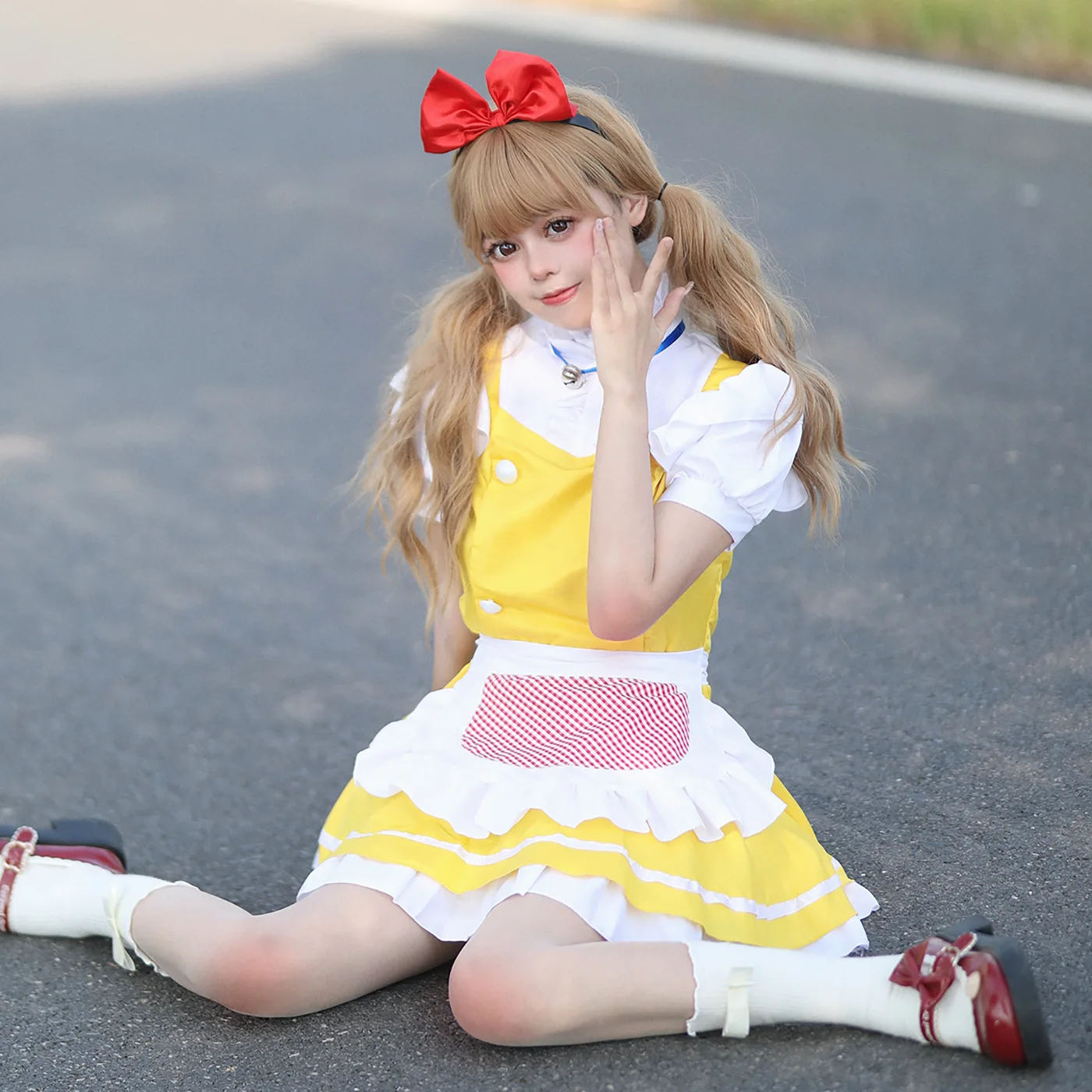 Lolita Yellow Maid Anime Cosplay Costumes Japanese Kawaii Love Live Cosplay Waitress Apron Maids Outfit Halloween Party Dress