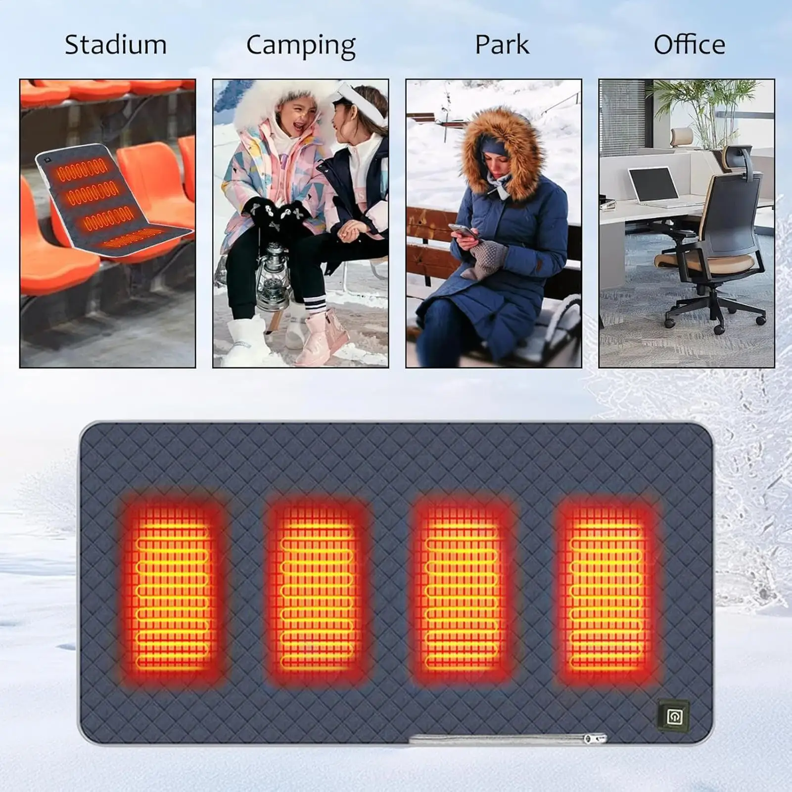 

USB Chair Heating Pad Cordless Portable Seat Warmer for Home Office, Camping & Outdoor Events, Full-Back Coverage