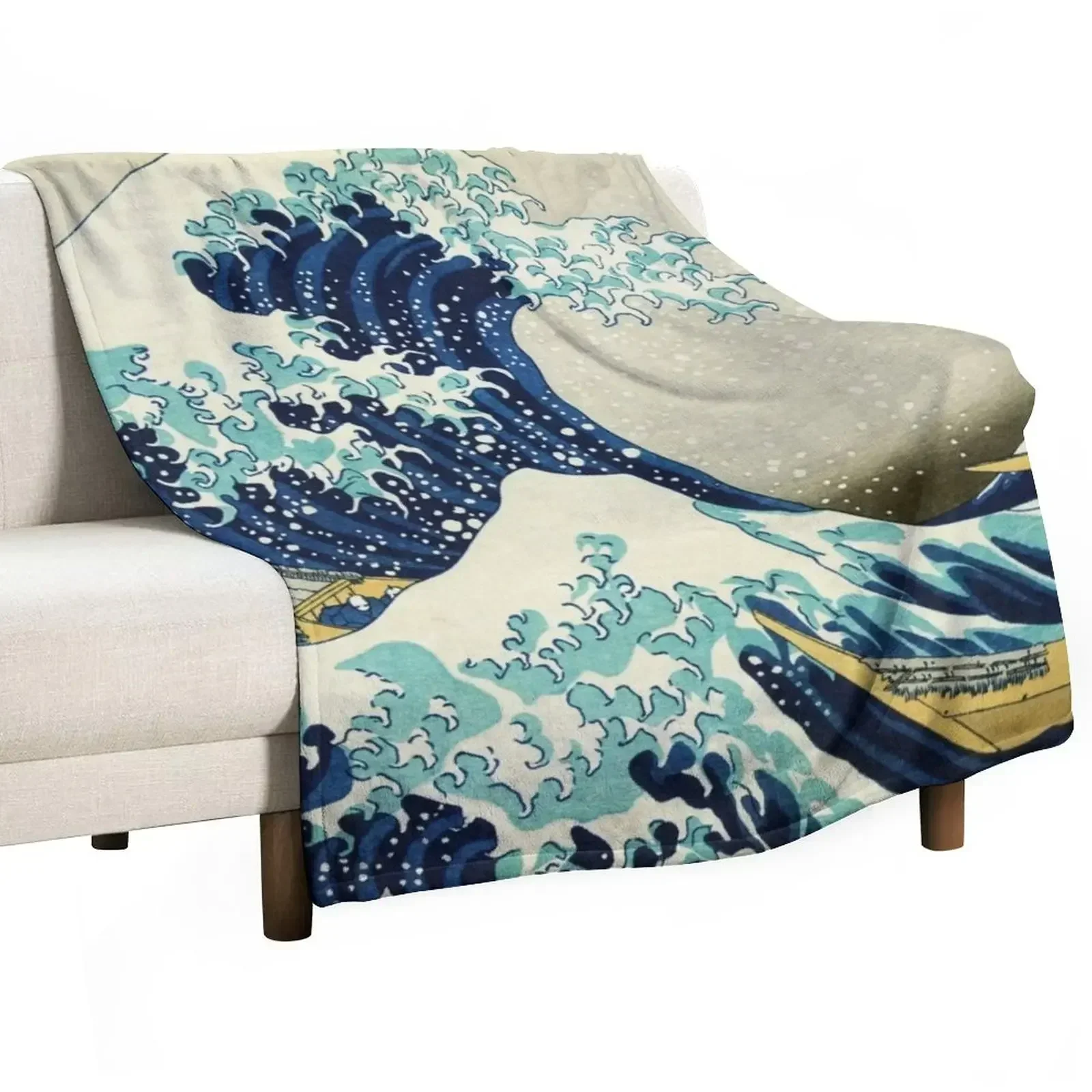 The Great Wave off Kanagawa by the Japanese ukiyo-e artist Hokusai Hiroshige nature waves painting HD HIGH QUALITY Throw Blanket