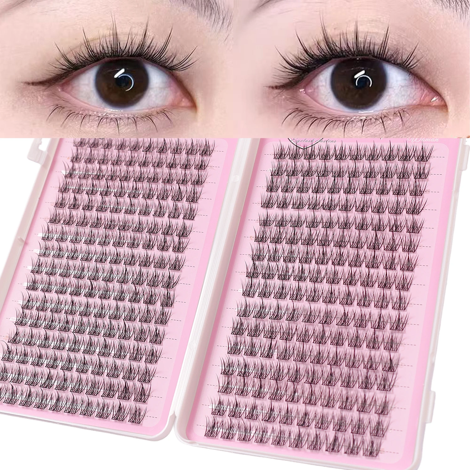 DIY Eyelash Extension Set Large Capacity Natural C Shaped Clusters 9-11mm Lightweight Cartoon Style