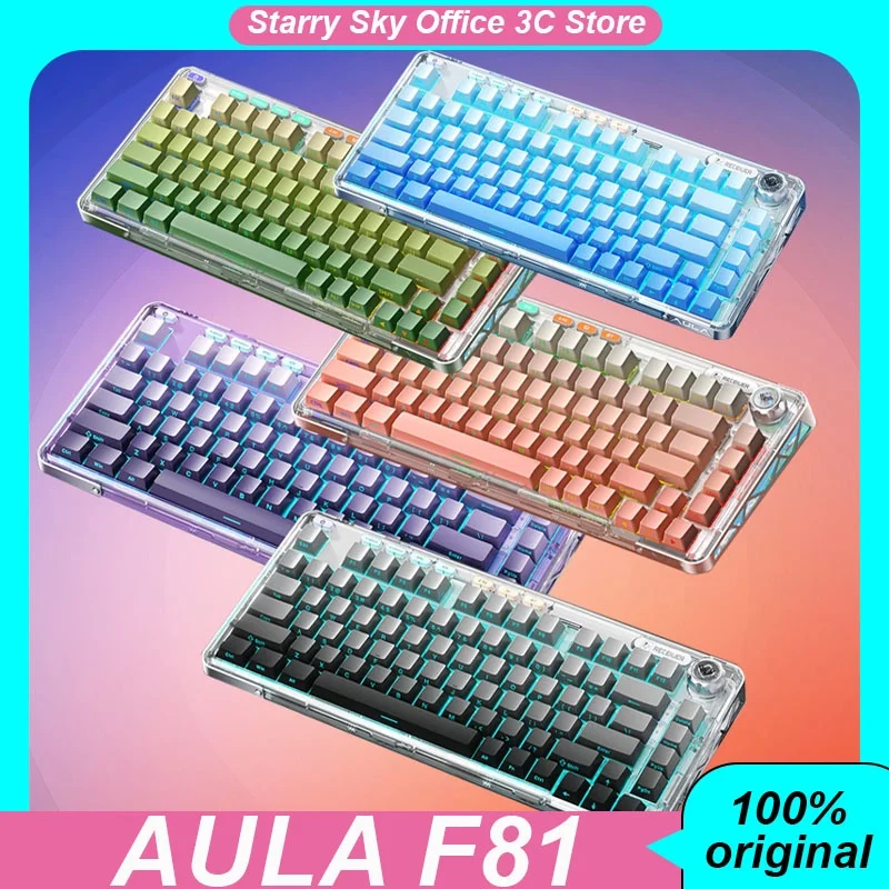 

Aula F81 Mechanical Keyboard Wireless 3mode Multifunctional Knob Pbt Side Engraving Hot-Swapping Rgb Customized Gaming Keyboard