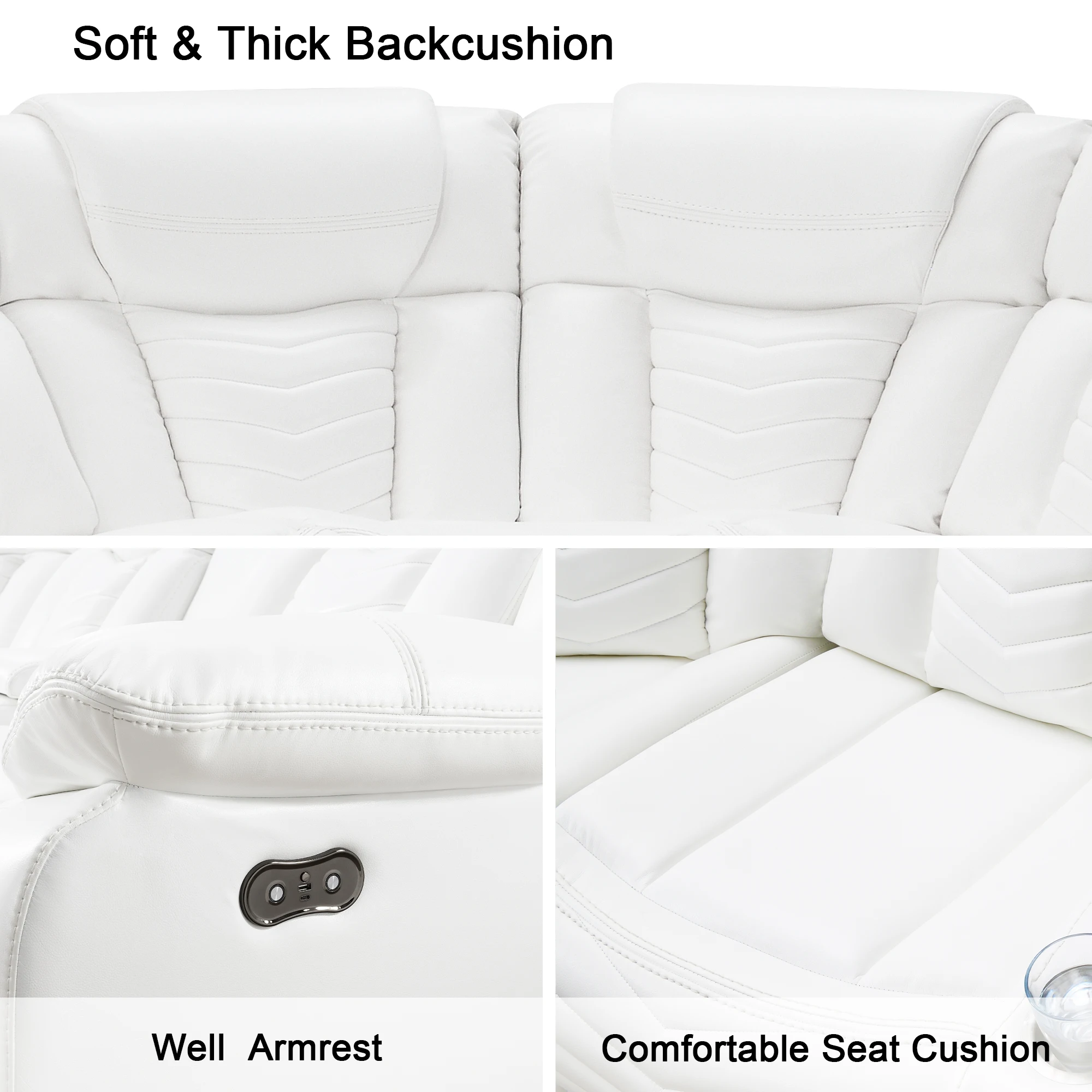 エアレザーリクライニング電動コーナーソファセット（スピーカーとLED付きセクショナル機能ソファ、リビングルーム家具）