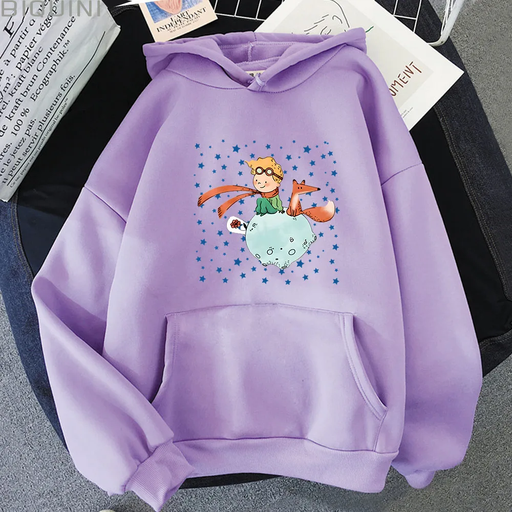 Little Prince and Fox Hoodies Men Casual Sweatshirts Kawaii Cartoon Printing Hoody Cute Clothes for Girls Graphic Hooded Tops