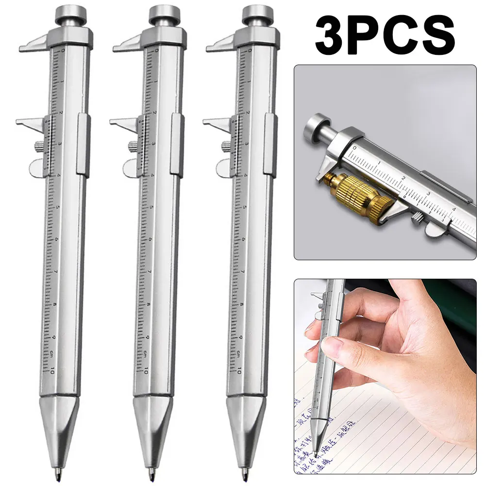 

3Pcs 0-100mm Caliper Type Ballpoint Pen Bullet-tip Design for Students (Blue)