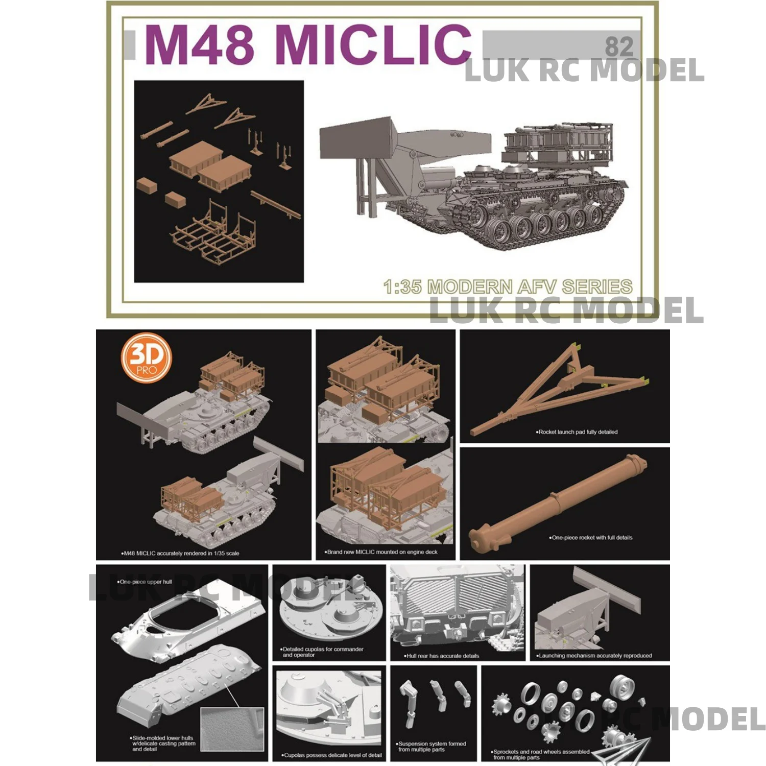 Preales Dragon 3625 1/35 M48 MICLIC Vehículo Counter Strike de minas blindadas (Cyber-Hobby Edición limitada Serie de caja blanca # 82) Juguetes