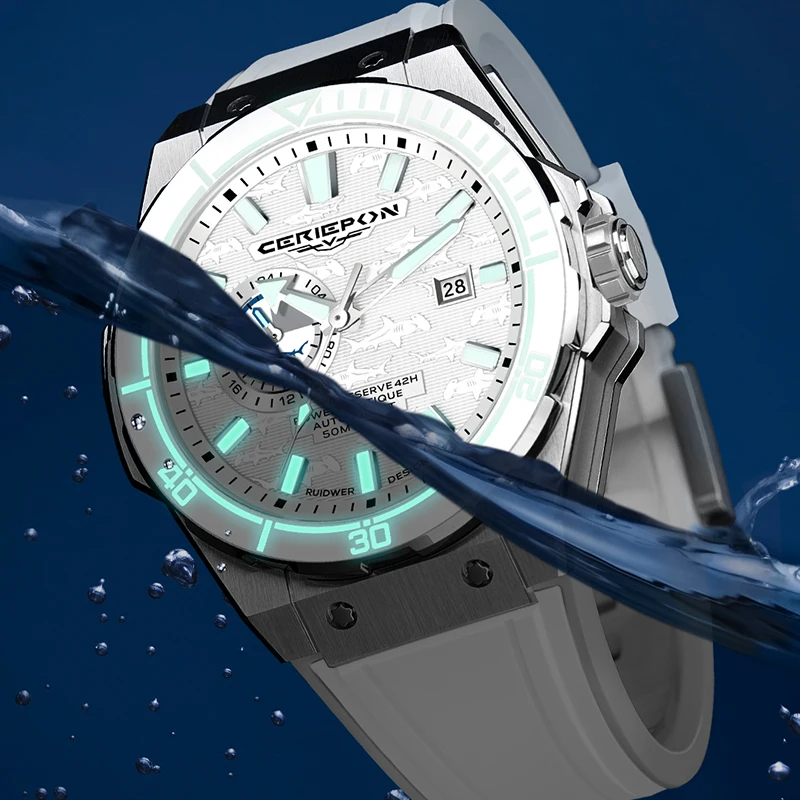 CERIEPON Men's Automatic Mechanical Watch 5ATM Waterproof Luminous Sapphire Glass Ceramic Fashionable Diving Watch Blue Planet - view 4