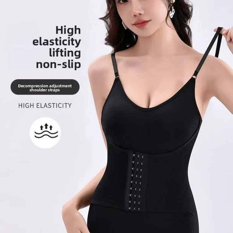 بدلة للجسم بدون خياطة مع زر إغلاق، نسخة محسنة، قميص قصير من قطعة واحدة، تشكيل الجسم للتحكم في البطن، حزام الخصر