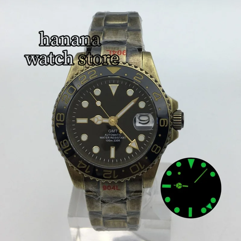 GMT NH34 40mm Bronze-colored Men's Dive Watch with Sapphire Glass One-way Rotating 120-degree Crown Waterproof to 100 meters