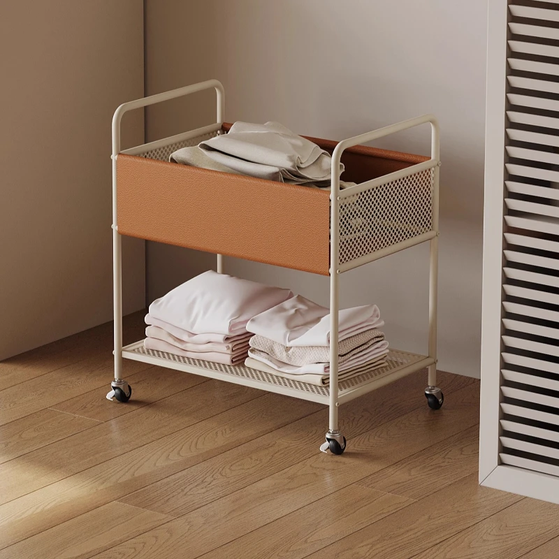 

‌Luxury PU Leather Laundry Basket - Portable Rolling Storage Box, Double Layer Waterproof Organizer for Bathroom&Living Room