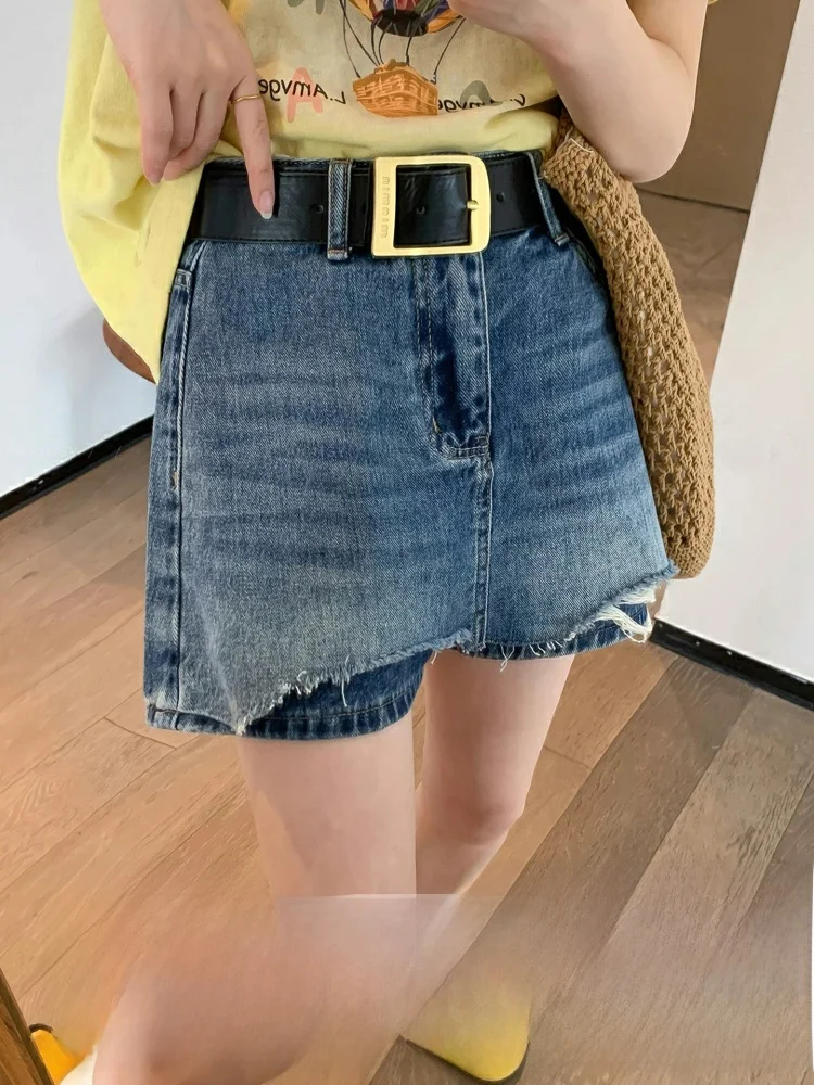 

Джинсовые брюки-юбка с высокой талией для женщин, больших размеров, винтажный дизайн подола, осенне-зимние, новые, синие джинсы, женские брюки