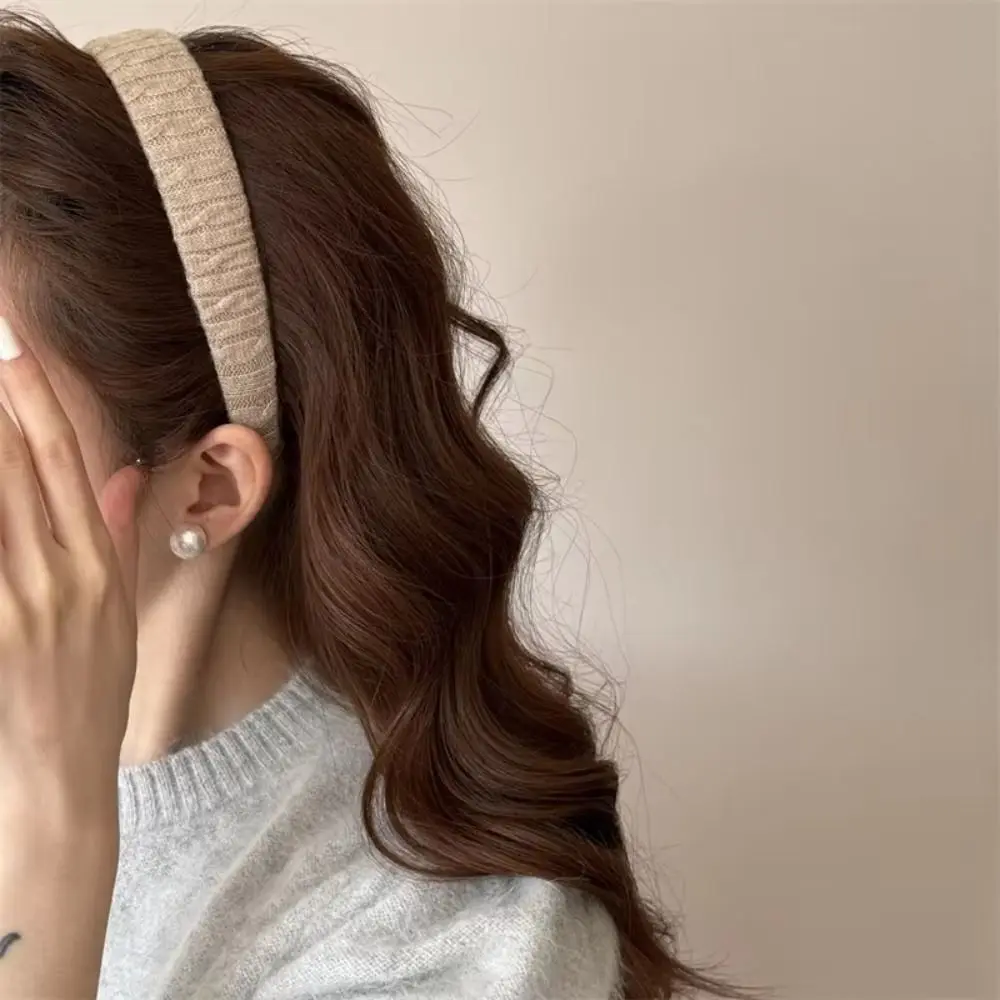 Gifts Knitting Construction Cable Knit Headband Soft Korean Style Hair Hoop Accessories High Crown 3CM Width Wide Headband Girls