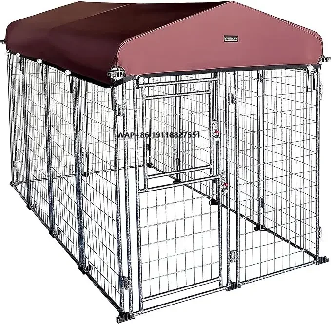 

Large Outdoor Dog Kennel with Roof Cover Easy to Assemble Metal Cages for Large Size Dogs