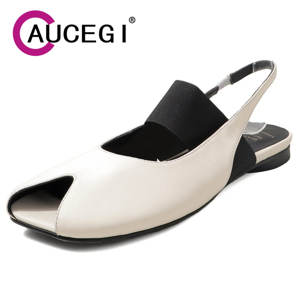 Aucegi 2026 Summer New Style Fish-Toe Comfortable Flat Heels Sandals Peep Square Toe Sexy Hot Sale Women Fashion Commuter Shoes