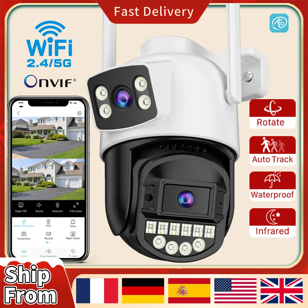 10MP 2.4G+5G Wifi Surveillance Camera Dual Lens Dual Screen  Ai Human Detect Auto Track Support Onvif 8MP Outdoor  IP Camera