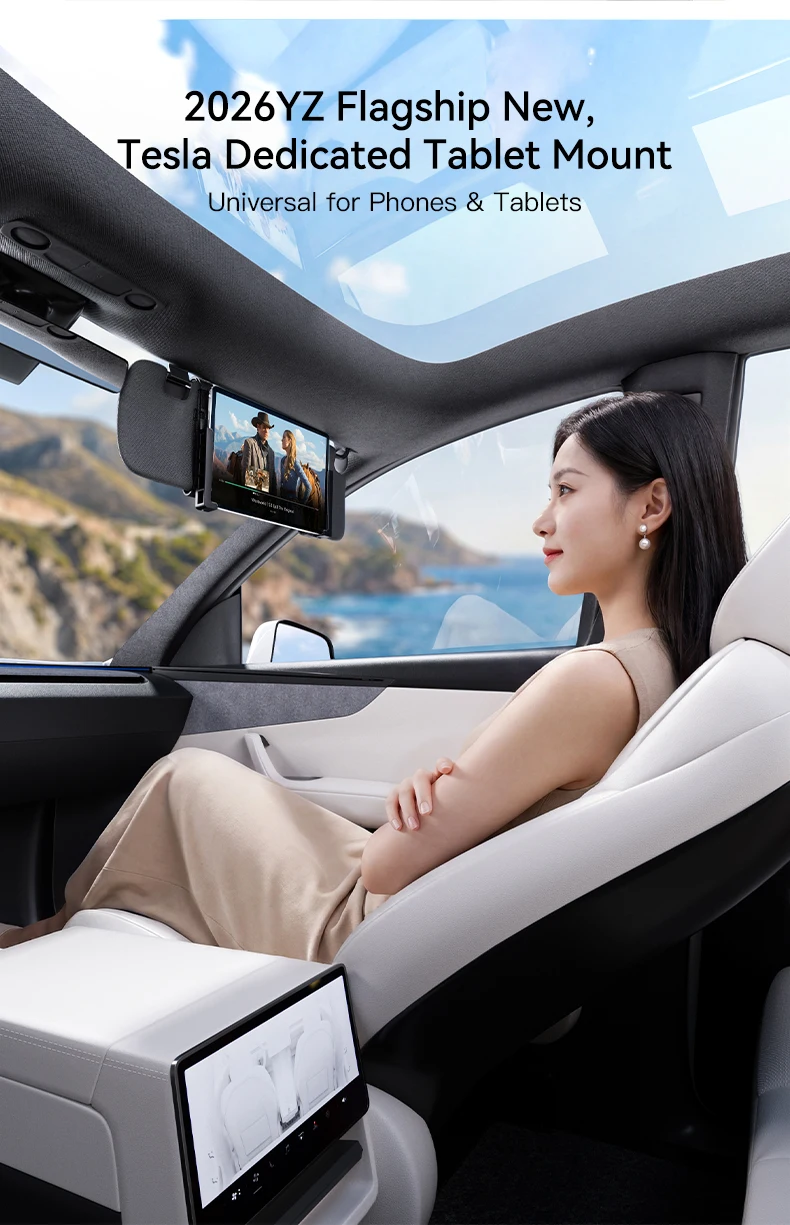 YZ Für Tesla alle Modelle 3/Y PC Flachklemme Verstellbarer Universeller Handy-Tablet-Ständer Schminkspiegel Frontscheiben-Sonnenblendenhalterung – Detail 3