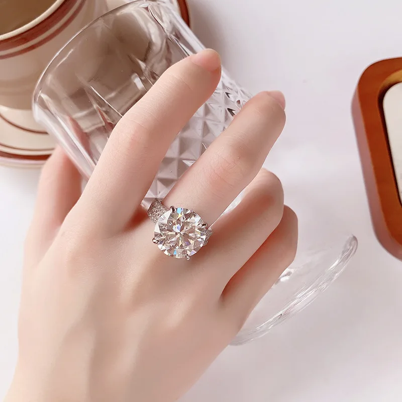 10Ct Pigeon Egg Moissanite Ring for Her: PT950 Platinum Band, Luxury Extra Sparkly Design, Large Stone Women's Statement Ring