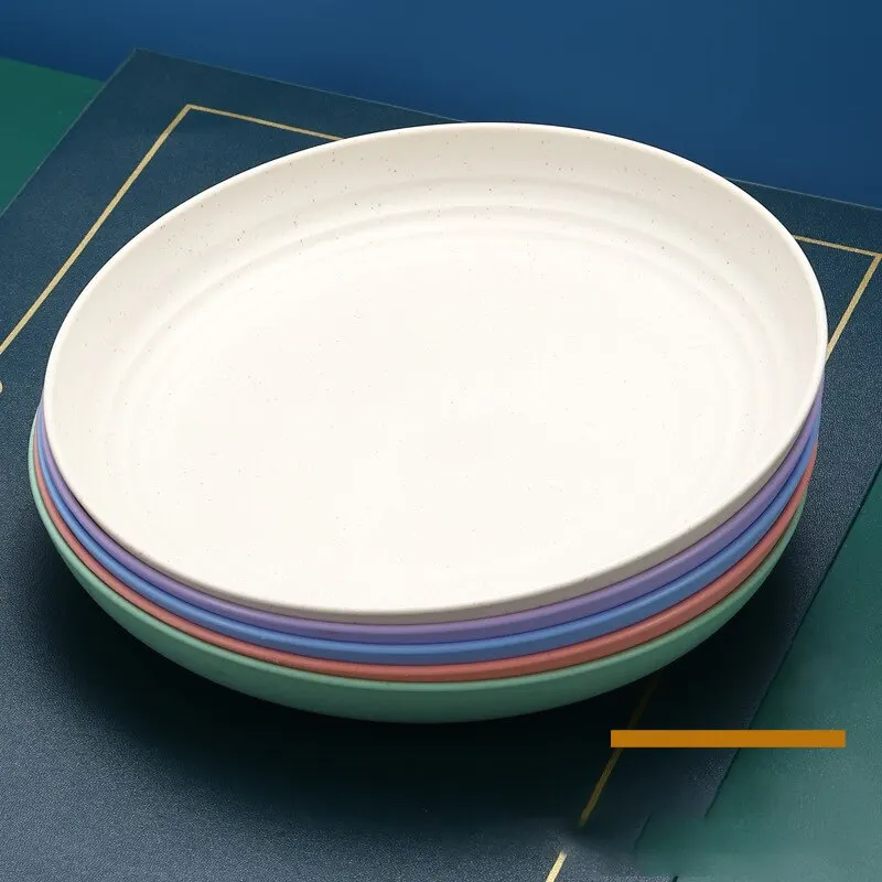 Set di piatti in plastica da 8 pezzi da 9 pollici piatti rotondi grandi in paglia di grano minimalista nordico piatti per la casa piatti da pranzo