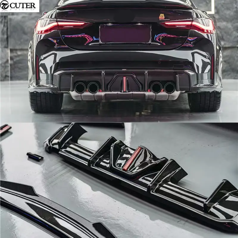 

Dry Carbon G80 M3 G82 M4 Rear Bumper Diffuser Side Parts Splitter Angle With LED Brake Lights for BMW G80 M3 G82 M4 2021