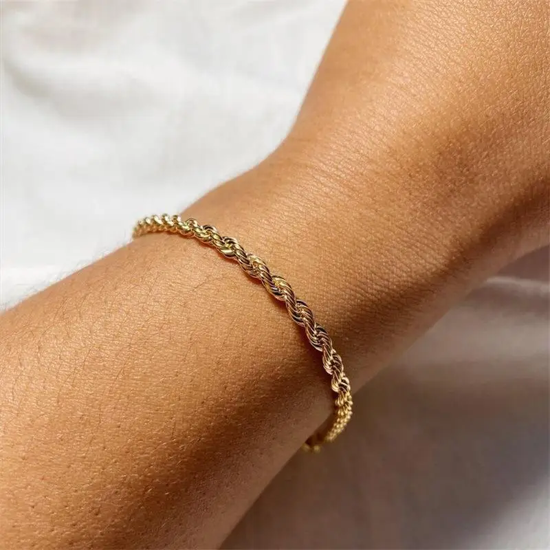 3/4MM Gold Color Stainless Steel Rope Chain Bracelets on Hand Chic Women's Bracelet Minimalist Fashion Hip Hop Jewelry Gift C048