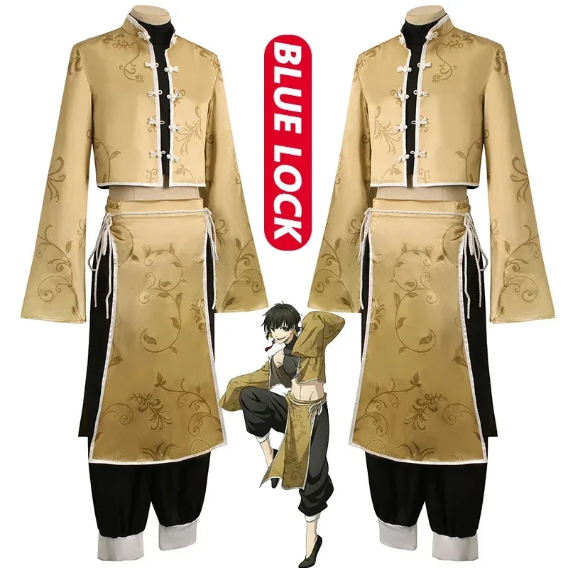 qq38Disfraz de Anime con cerradura azul, peluca de Cosplay de Bachira, ropa de elemento chino, traje Unisex de Kung Fu Tang, disfraz de Halloween