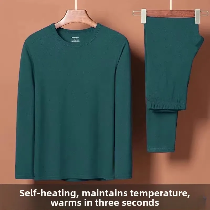 Men's Double-Sided Fleece round Neck Warm Underwear Set Self-Heating Constant Temperature Autumn Clothes Two-Piece Set