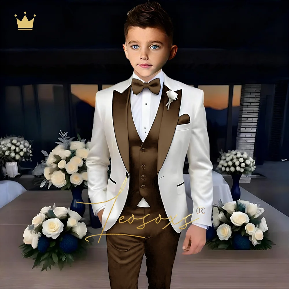طقم بدلة للأولاد مكون من 3 قطع، ياقة متباينة، طراز رائع، بدلة، سترة وبنطلون، اختيار علوي لحفلات الزفاف والحفلات للأطفال #2