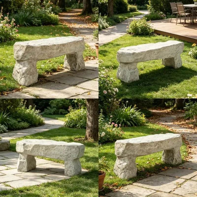 Antique Rough Stone Fiberglass Bench Natural Surface Outdoor Garden Seat for Villa Courtyard Patio Landscape Decoration