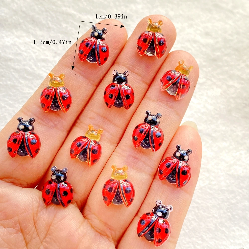 50Pcs Cute Cartoon Mini Cartoon insect, red beetle Nail Art Resin Designer Charms DIY Craft For Nail 3D Decorations Jewelry