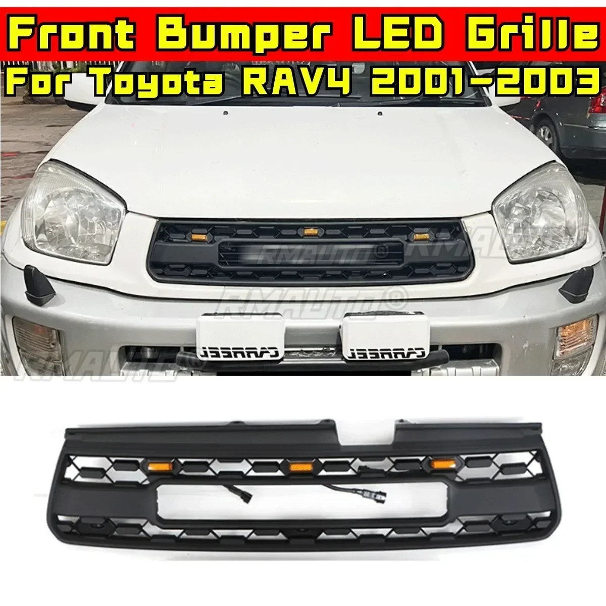 Bumper Grill For Toyota RAV4 2001-2003 Car Front Bumper Racing Grille Body Kit ABS Plastic Front Bumper Grille Car Accessories