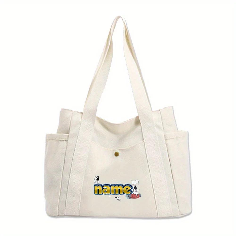 شخصية التخصيص اسم قماش حقيبة كتف المرأة في الهواء الطلق حقيبة تسوق حقيبة تخزين السفر