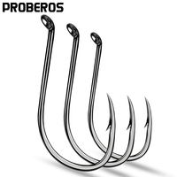 PROBEROS 200pcs High Carbon Steel Single Hook Barbed Anti-Rust Offset Shank for Pike Muskie Saltwater