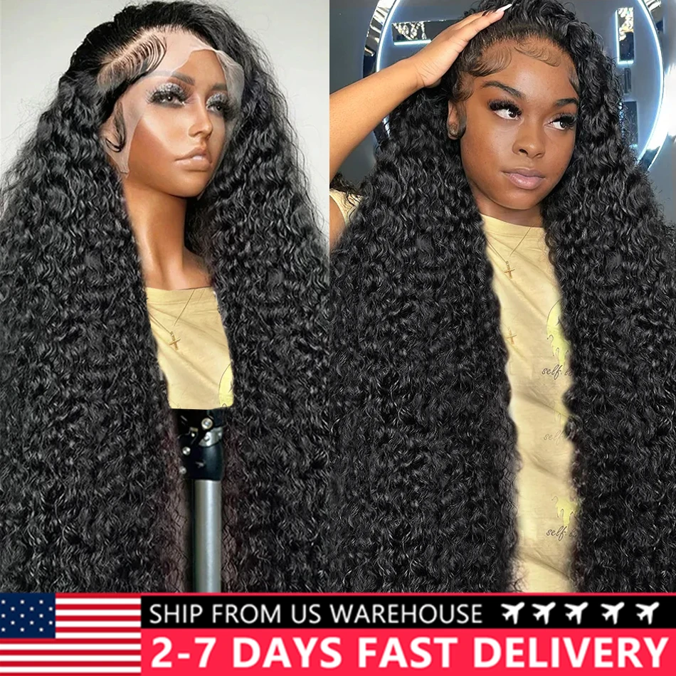 180% Deep Wave 13x6 HD Lace Frontal Wig Brazilian 30 32 Inch Transparent 13x4 Curly Lace Frontal Human Hair Wigs For Women