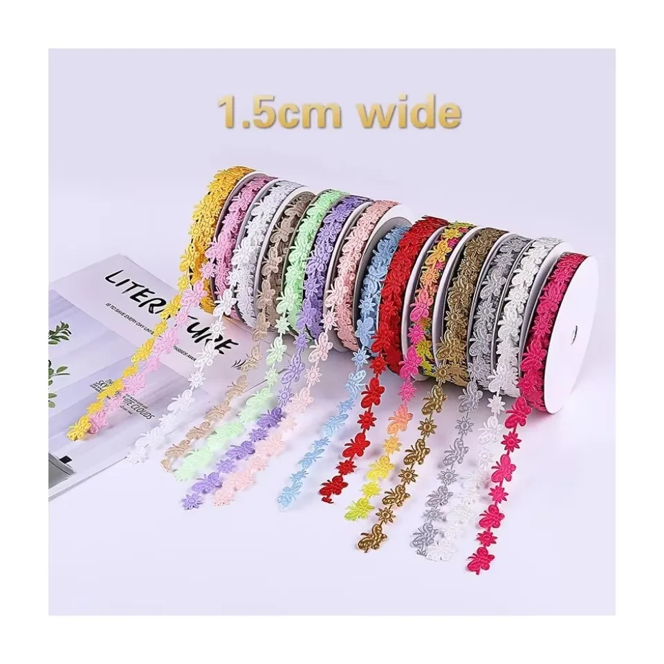 1.5cm Wide Fine Butterfly Flower Lace fabric Craft Cake Gift Wrap With DIY Handmade Hat Purse Bouquet Ribbon Accessories renda