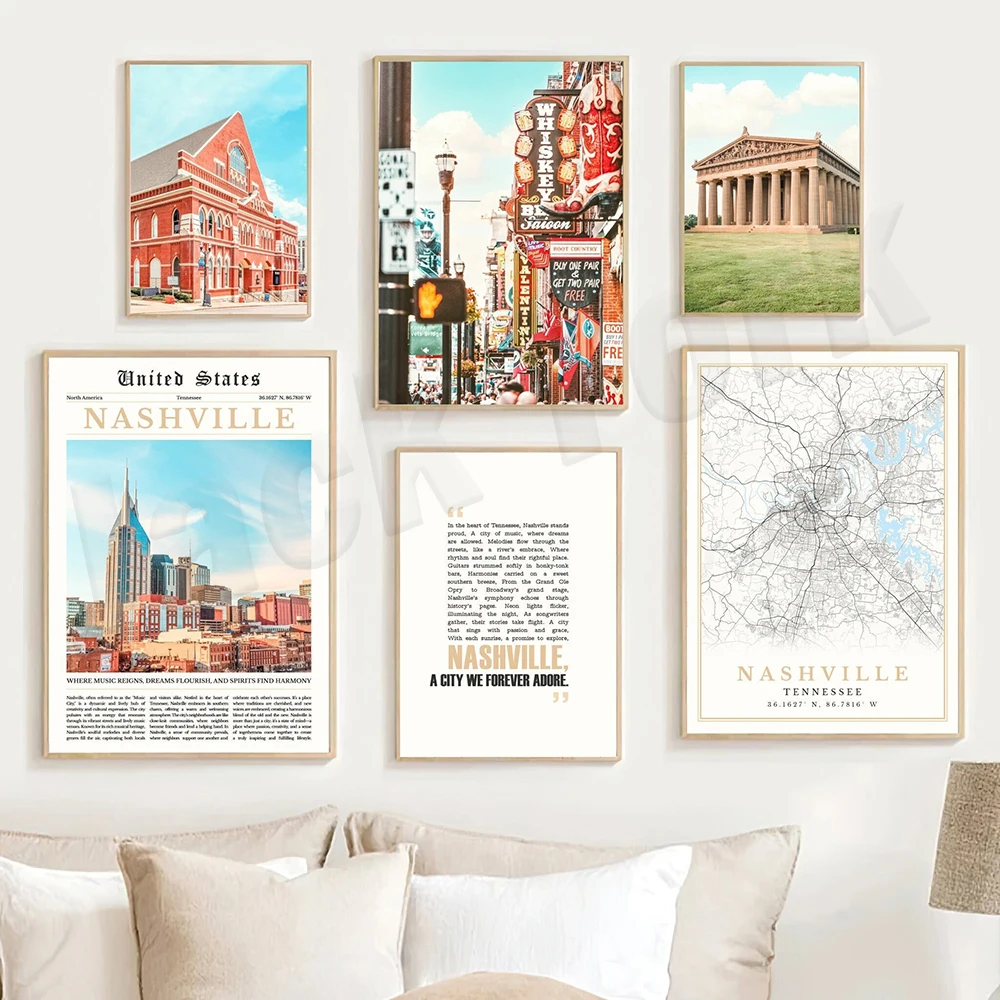Nashville map decoration, Nashville city art, Tennessee USA photos, Nashville travel poster print for home wall decor