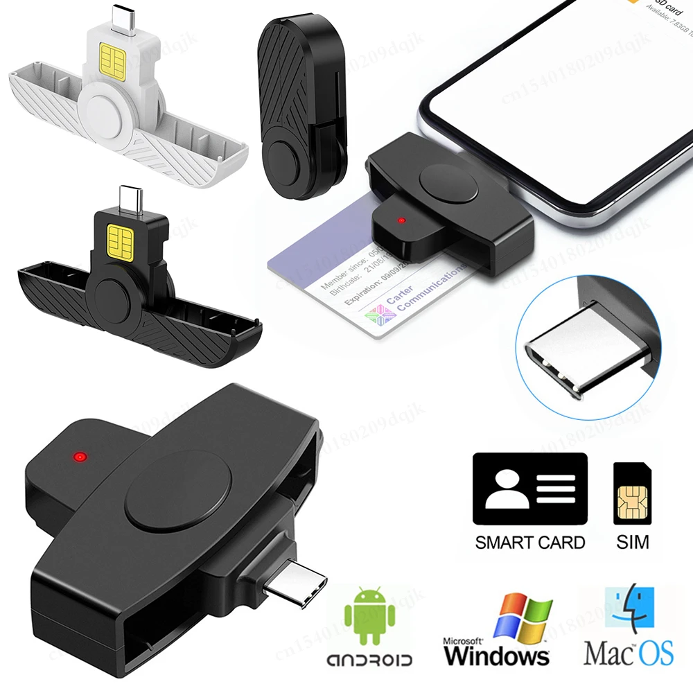 CAC Card Reader USB Type C Smart for Windows Mac/Android OS Bank Tax Declaration SIM Card/IC Card/ID Card Reader Adapter