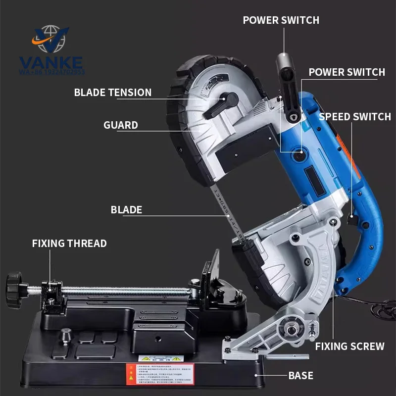1100W Electric Horizontal Band Saw 90°/45° Angle Cutting with Base Portable Stainless Steel Compact Metal Cutter