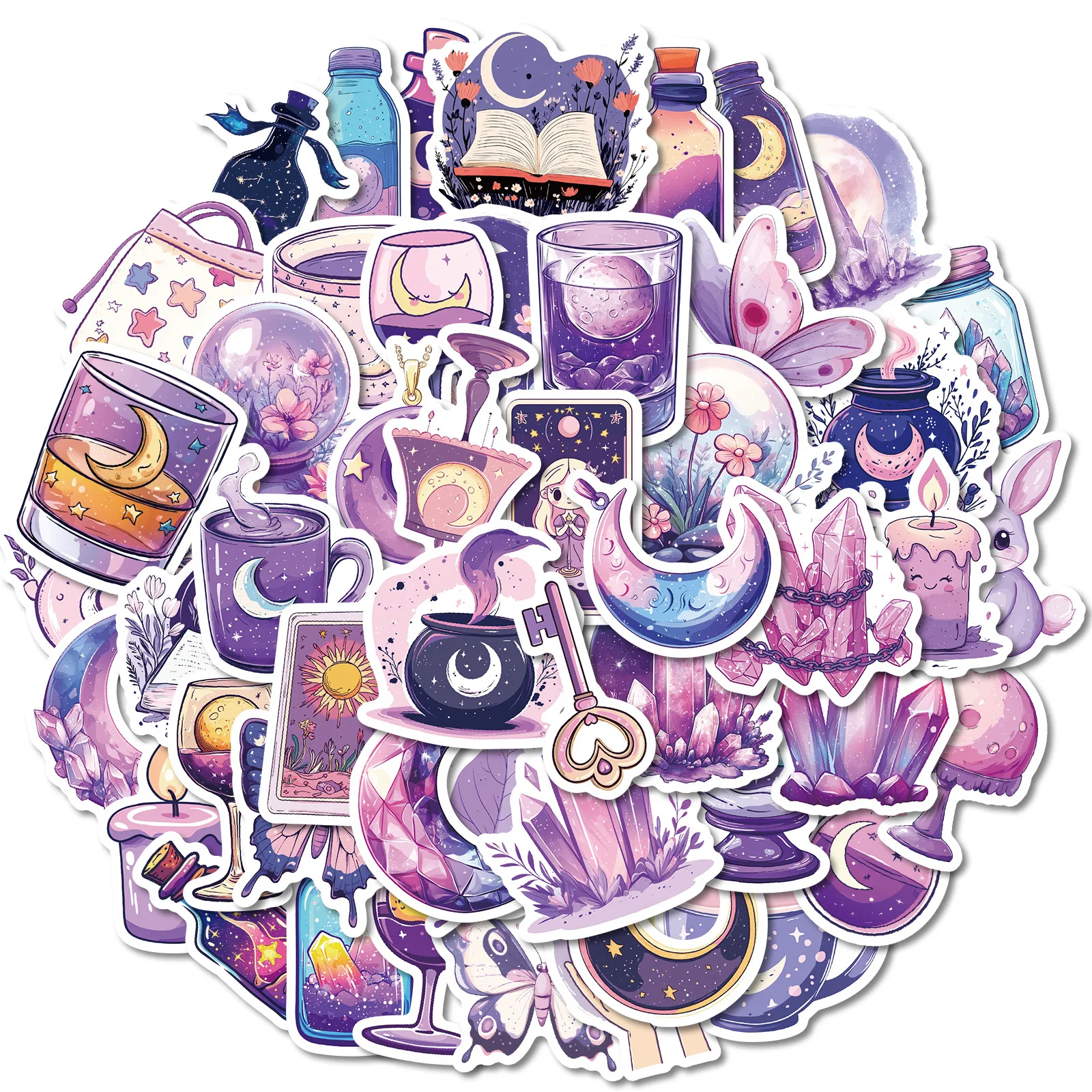 10/30/50PCS Magical Dream Moon Purple Cartoon Graffiti Stickers For Guitar Notebook Laptop Stationery Car Scrapbooking Decals