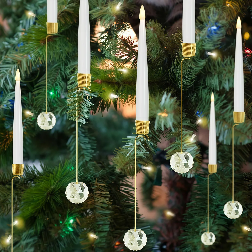 6PCS LED Christmas Tree Candles with Remote – Flameless Flickering Snowflake Crystal Ball Lights – Holiday Hanging Decorations